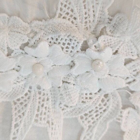 Tempo Paris Blouse Size Large Silk White Floral Lace Fairy Whimsy - Picture 5 of 13